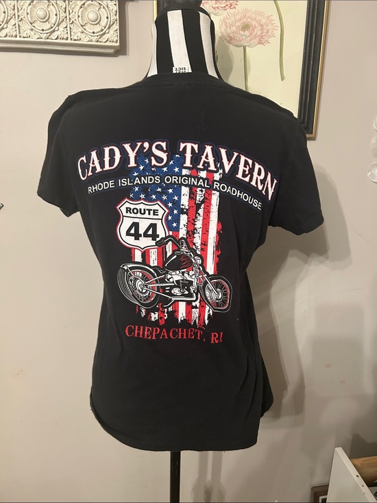 District Tops - Woman’s Cadys Tavern Black Graphic Tee - Route 44 Motorcycle Design